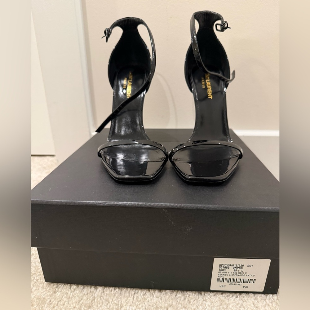 Authentic Saint Laurent Glossy Black Strappy Heels